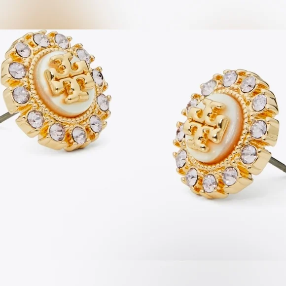 NWT Tory Burch Moondance Mother Of Pearl Crystal Stud Earrings MSRP $150 - Picture 2 of 5